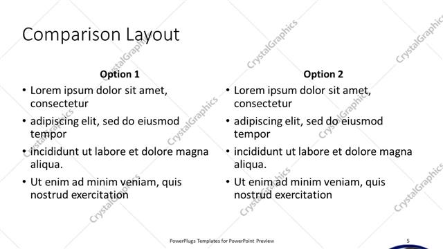 Comparison presentation slide layout
