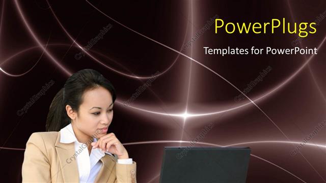  Presentation with laptop - A pretty business lady wporking on some papers and starring at a laptop screen