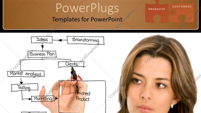 Presentation with planning - A pretty business woman drawing a business chart on a glass board