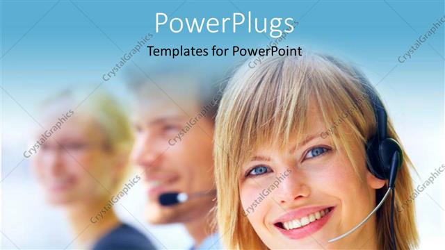  Presentation with call center - A pretty call center female agent with other co-workers