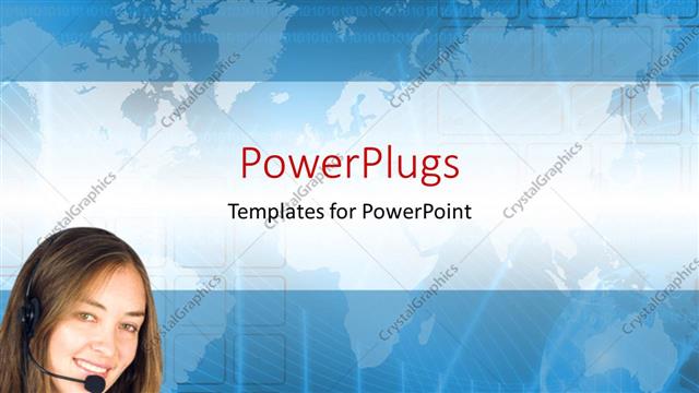  Presentation with call center - A pretty call center lady on a blue background