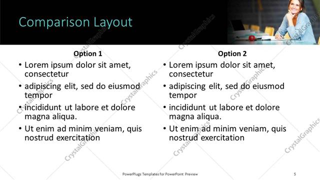 Comparison presentation slide layout