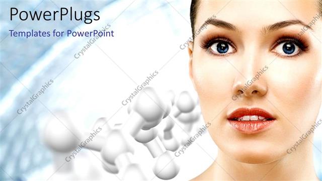  Presentation with molecules - A pretty female on a white background with molecules