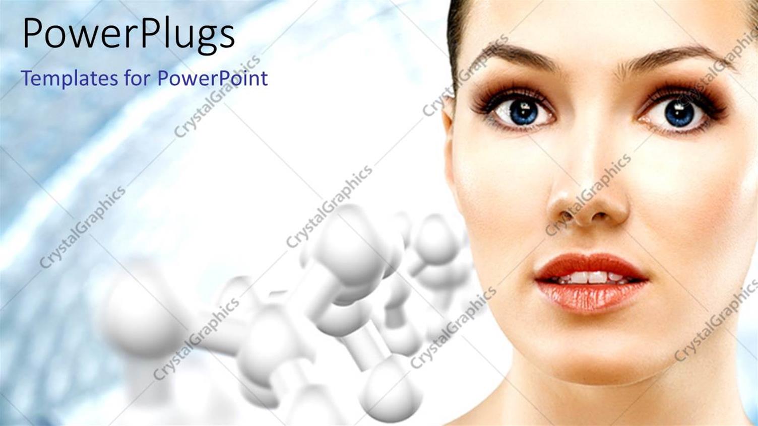 Featuring a Pretty Female on a White Background with Molecules
