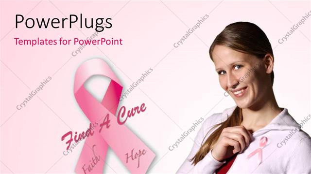  Presentation with breast - A pretty lady and a Breast Cancer Awareness ribbon