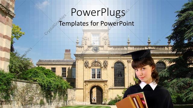  Presentation with graduation - A pretty lady in a graduation gown holding some books