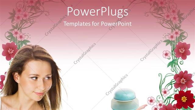  Presentation with container - Pretty lady holding a container on a floral background