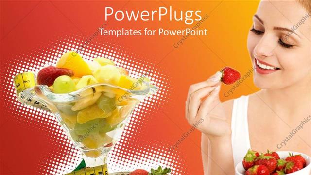  Presentation with tape - A pretty lady holding fruits and a glass of fruits with a measuring tape