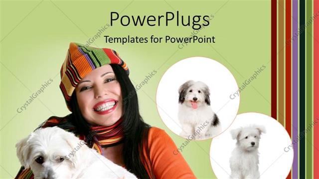  Presentation with pet - A pretty lady holding a puppy with two other puppies