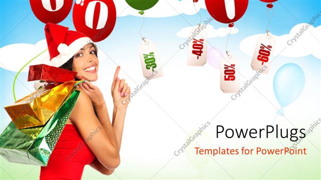  Presentation with festive season - A pretty lady holding some shopping bags with a text that spell out the word
