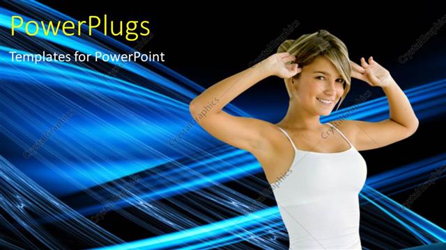  Presentation with aerobics - A pretty lady practicing aerobics on a blue background