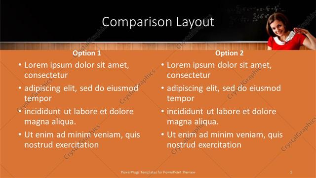 Comparison presentation slide layout