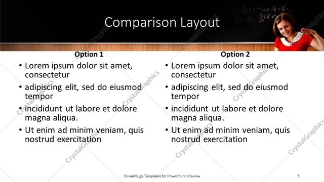Comparison presentation slide layout