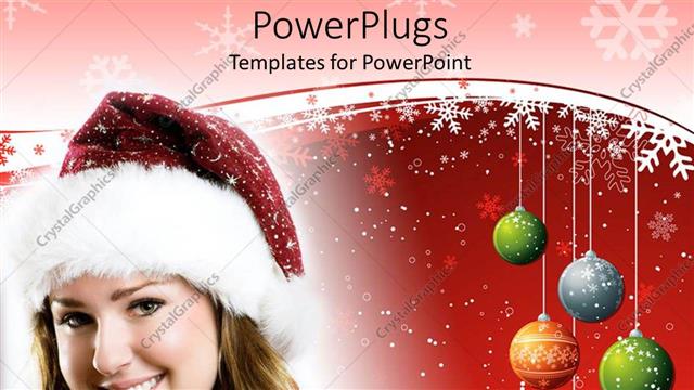  Presentation with snow flakes - Pretty lady with Santa can with colorful balloons and snow flakes