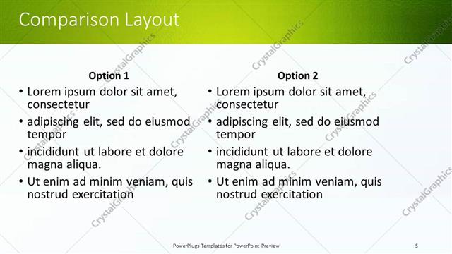 Comparison presentation slide layout