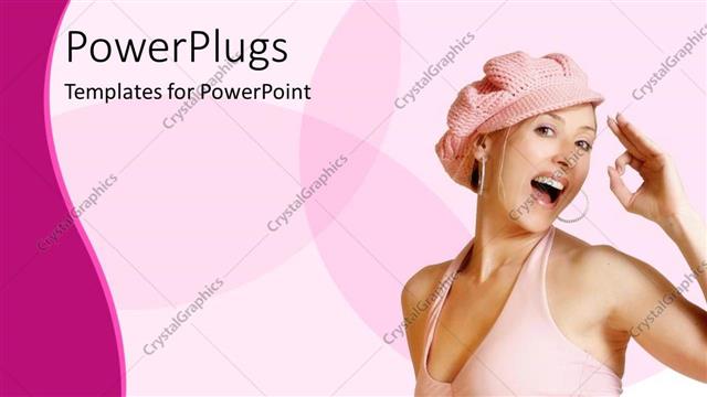  Presentation with pink white - Pretty lady smiling on a pink and white background