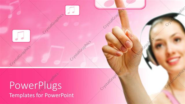  Presentation with tile - A pretty lady wearing a head set touching a musical tile