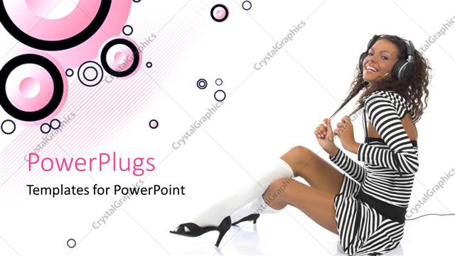  Presentation with music headphones - A pretty lady wearing headphones on a white background