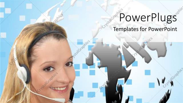  Presentation with telecommunication - A pretty lady wearing a white headset with a globe background