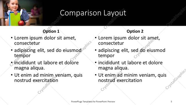 Comparison presentation slide layout