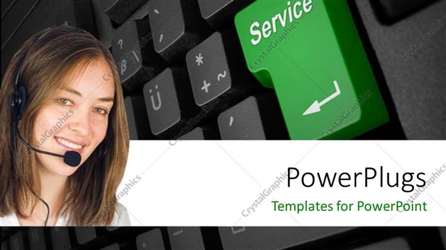  Presentation with customer service - A pretty smiling lady wearing a head set on a keyboard background