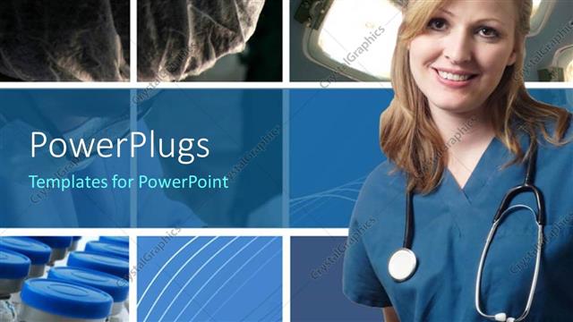  Presentation with health - A pretty smiling lady wearing a medical out fit and stethoscope