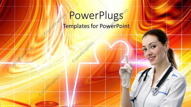  Presentation with orange colored - A pretty smiling nurse with a stethoscope and an orange colored background
