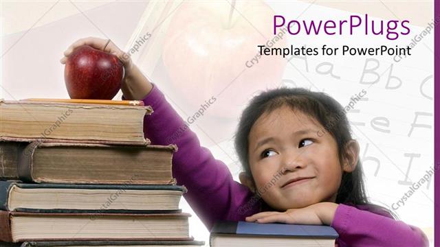  Presentation with pretty girl - Pretty smiling young girl with a stack of books and an apple