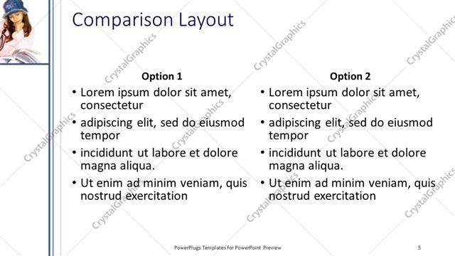 Comparison presentation slide layout