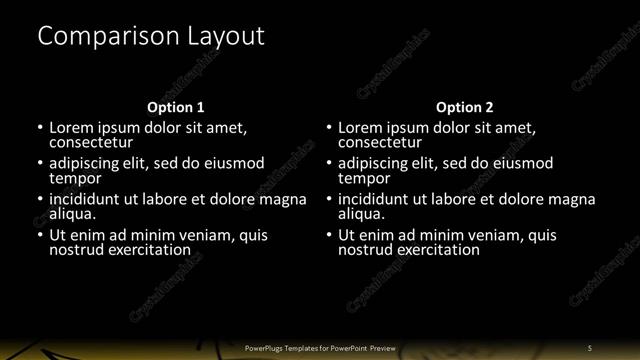 Comparison presentation slide layout