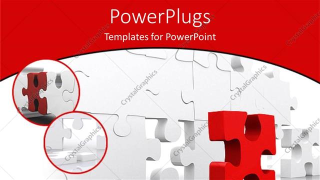  Presentation with red puzzle - Problem solving metaphor with red puzzle piece and white jigsaw puzzle