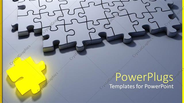  Presentation with solving - Problem solving metaphor with yellow puzzle piece and gray 3D jigsaw