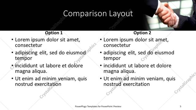 Comparison presentation slide layout