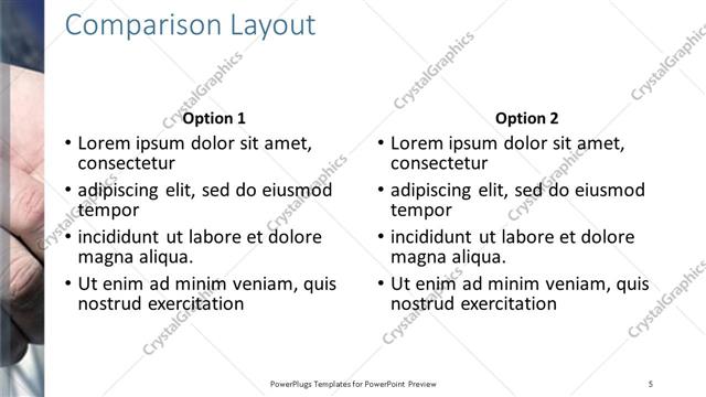 Comparison presentation slide layout