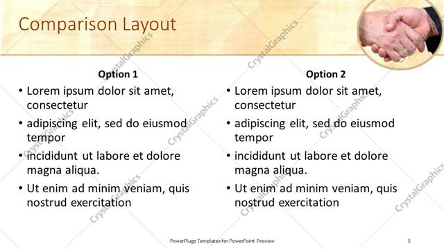 Comparison presentation slide layout