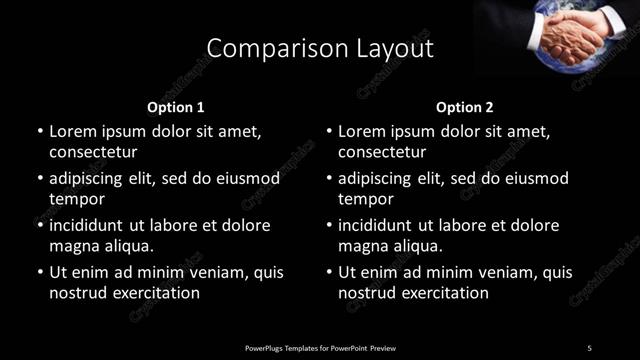 Comparison presentation slide layout