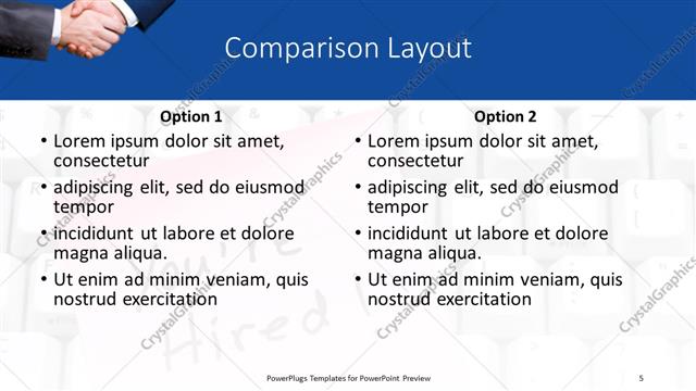 Comparison presentation slide layout