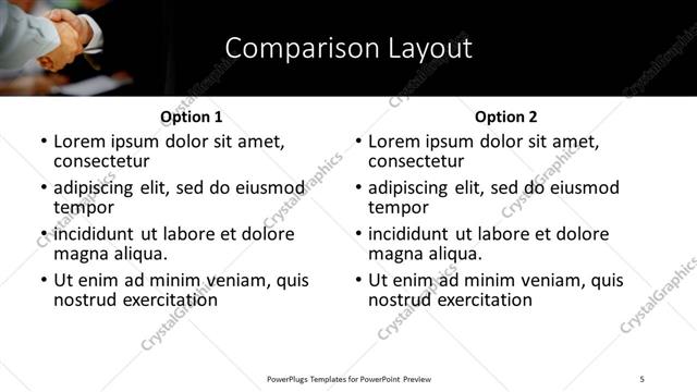 Comparison presentation slide layout