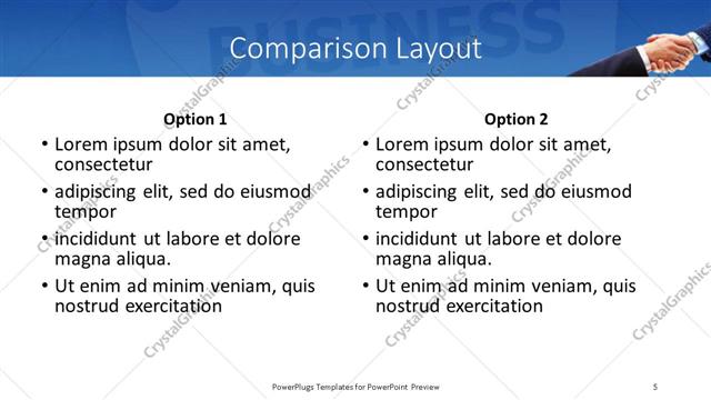 Comparison presentation slide layout