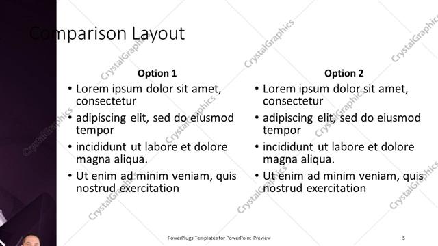 Comparison presentation slide layout