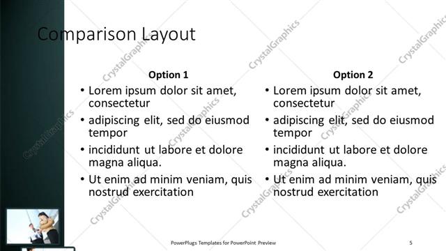 Comparison presentation slide layout