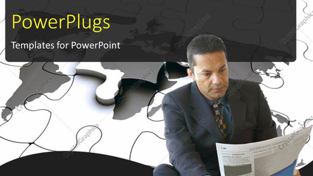  Presentation with world puzzle - A professional with a newspaper and puzzle pieces in background