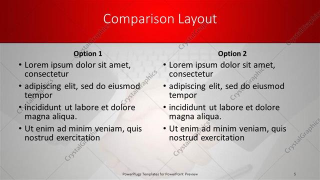 Comparison presentation slide layout