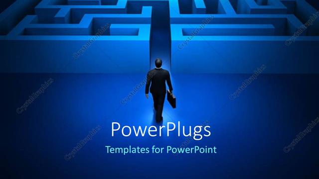  Presentation with maze - A professional walking into a bluish maze with black background