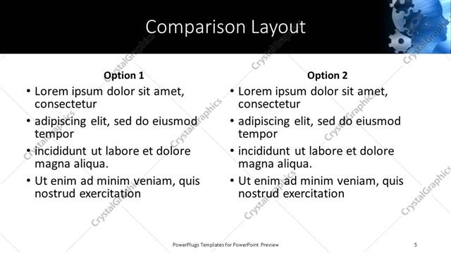 Comparison presentation slide layout