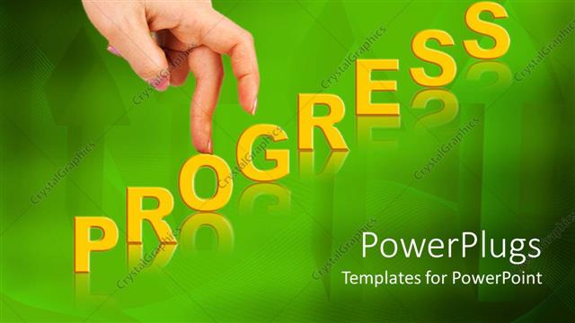  Presentation with fingers - Progress diagram metaphor with fingers, green up arrow background