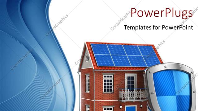  Presentation with shield - Protective shield leaning against residential house depicting real estate insurance