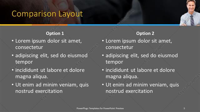 Comparison presentation slide layout