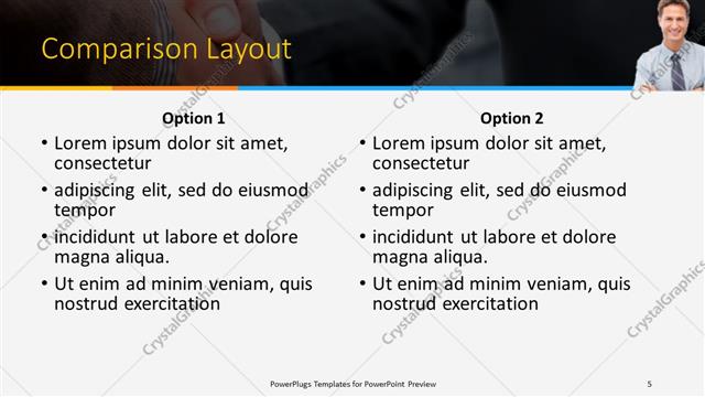Comparison presentation slide layout