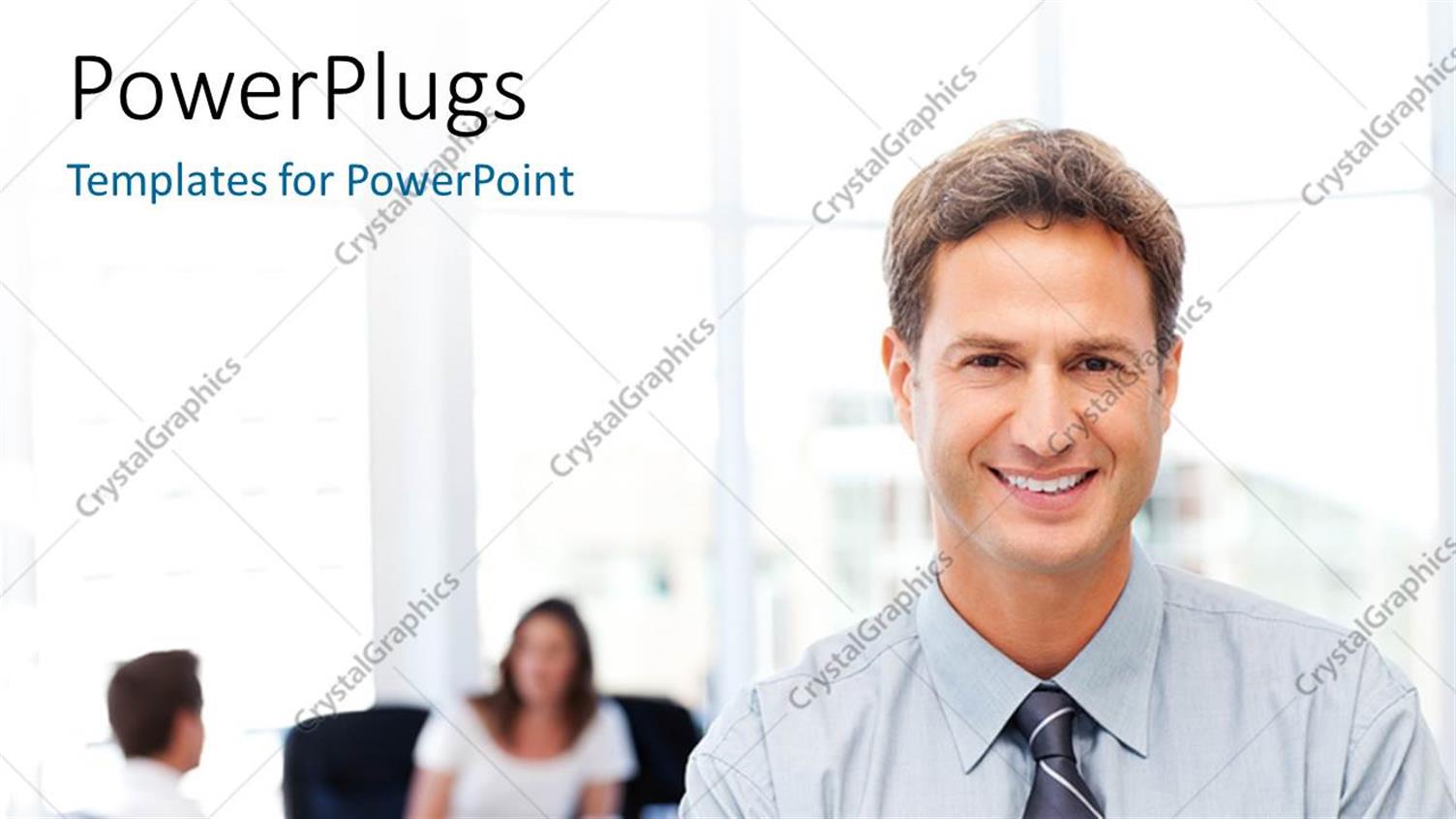 Featuring Proud Businessman Posing in Front while the Team is Working